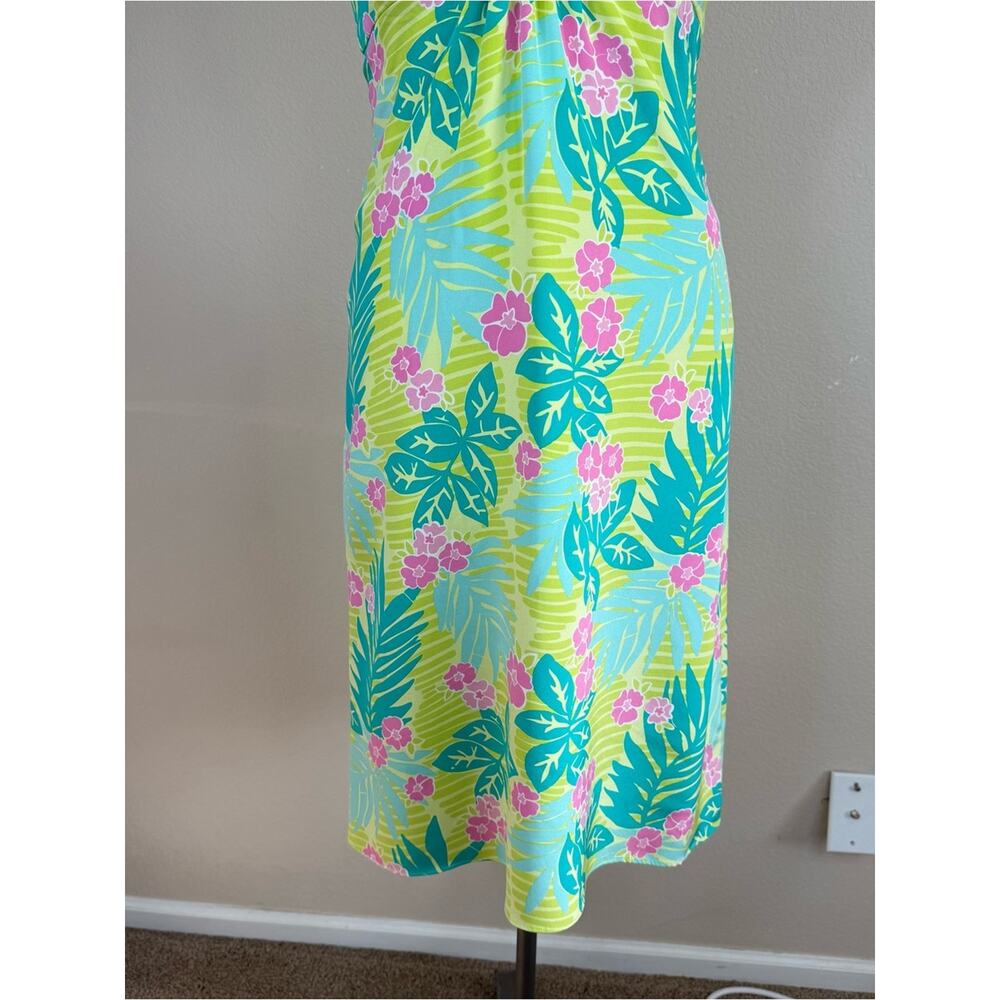 LILLY PULITZER VINTAGE Silk Lime Green Tropical Floral Halter Midi Dress Sz 8 - Picture 8 of 16